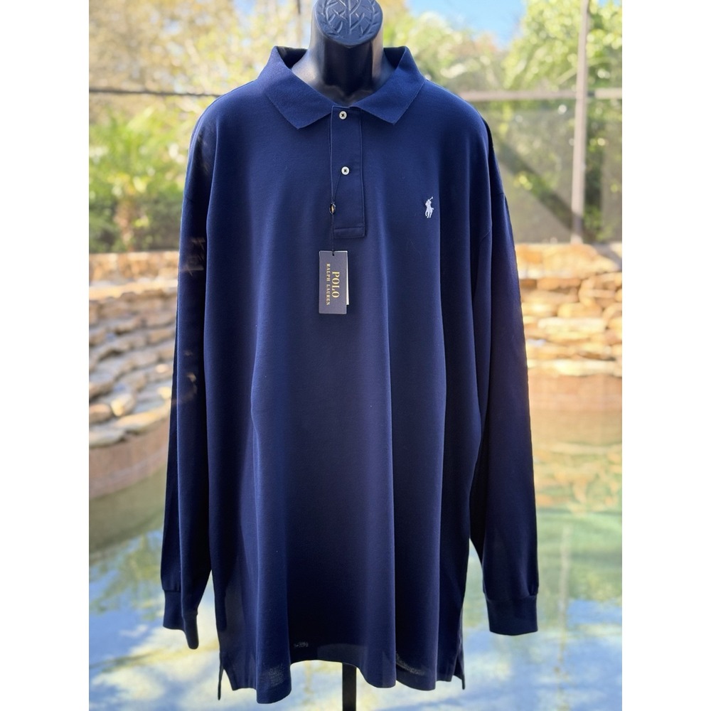 Polo Ralph Lauren Men's 4XLT Blue Long Sleeve Mesh Polo Shirt Big & Tall